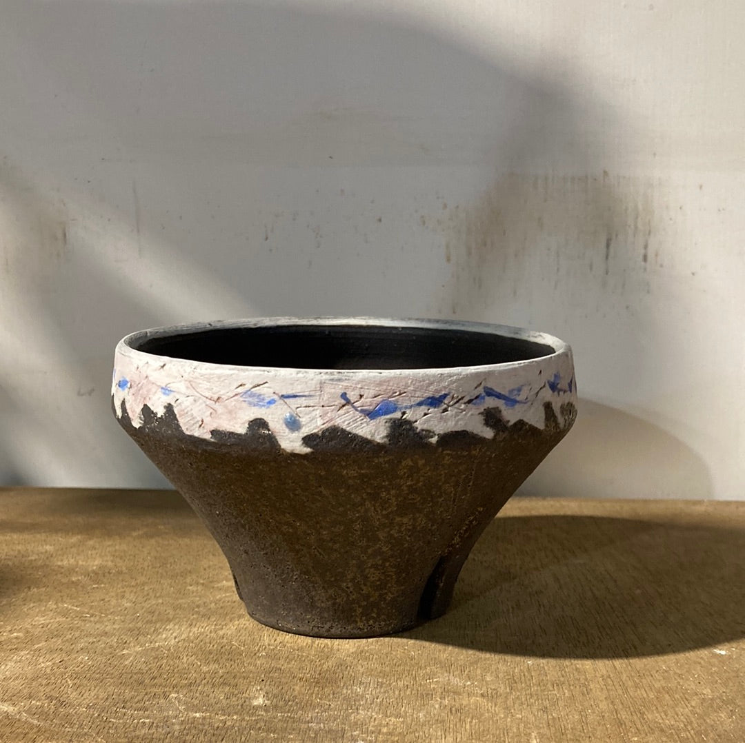 [ HIDEAKI NUMANO 沼野秀章 ] 笠間焼 植木鉢 刻ム音 (青) S Φ9.7cm No.2022122411b