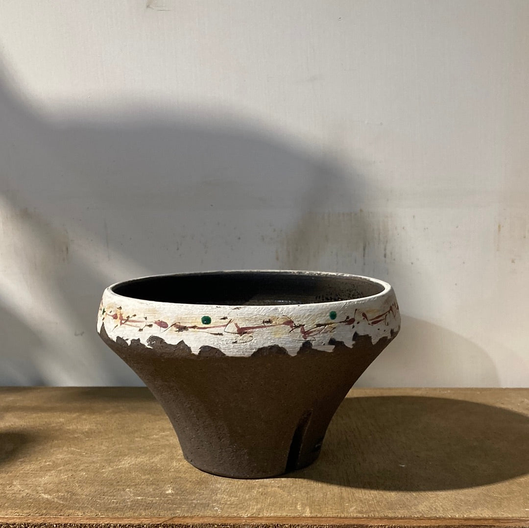 [ HIDEAKI NUMANO 沼野秀章 ] 笠間焼 植木鉢 刻ム音 (赤) M Φ12.5cm No.2022122410