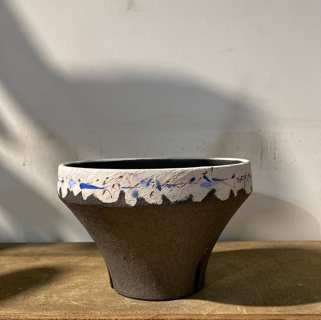 [ HIDEAKI NUMANO 沼野秀章 ] 笠間焼 植木鉢 刻ム音 (青) M Φ12cm No.2022122412b